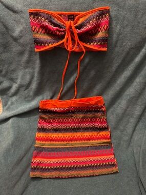 SHEIN Orange Multicolor Knit Two-Piece Set